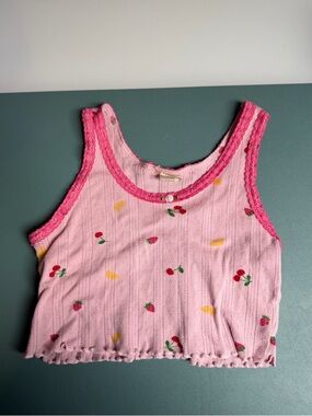 Messy Bun Just Chillin Pink Fruit Tank Top XS 100% Cotton